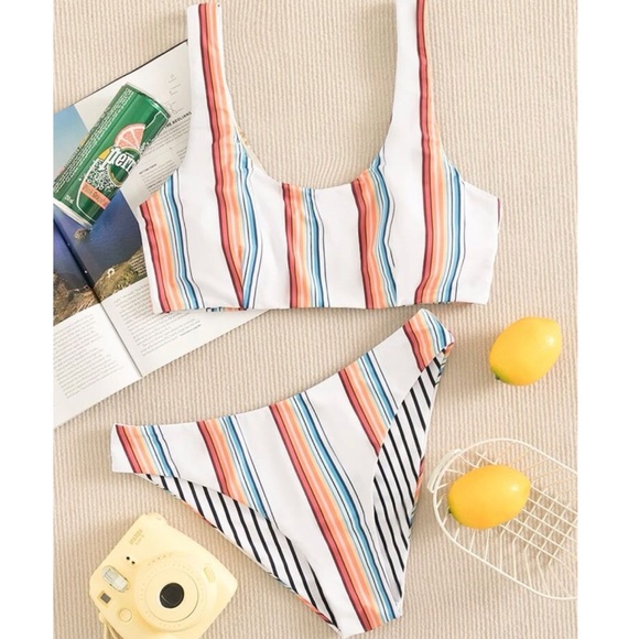 White Stripe Bikini Swimsuit - Picture 2 of 4